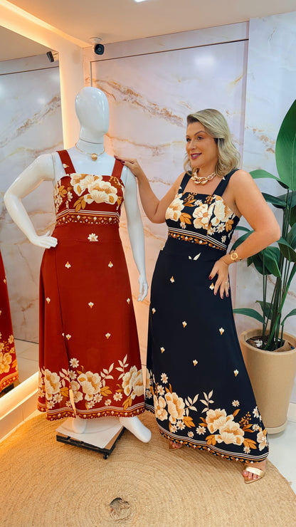 Vestido Longo Camile – Estampa de outono