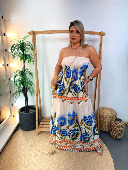 Vestido Helena Majestade - A Elegância Tropical com Ajuste Perfeito