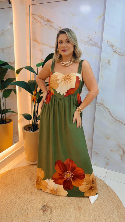 Vestido Longo Flora – Estampa de outono
