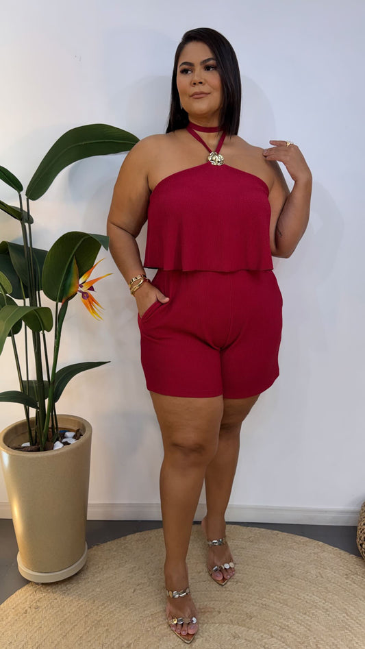 Macaquinho Malha Canelada Floral Comfort – Marrom