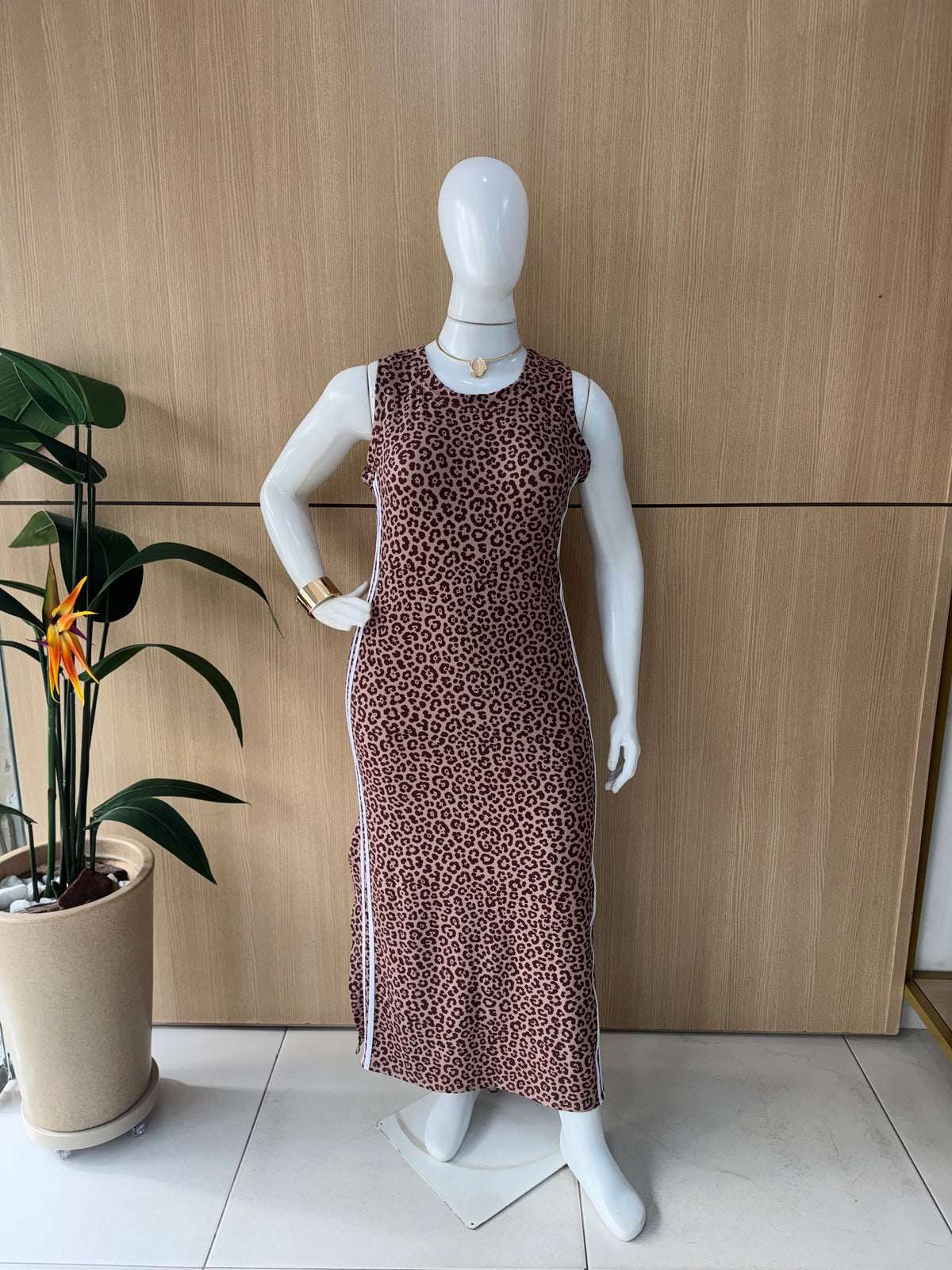 Vestido Longo Animal Print Feminino