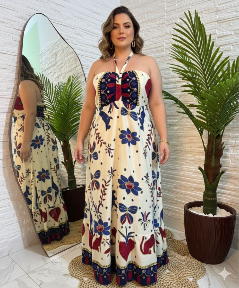 Vestido Longo Laís em Viscolinho - Elegância e Frescor que Abraçam Suas Curvas