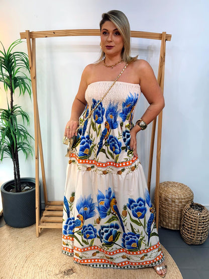 Vestido Helena Majestade - A Elegância Tropical com Ajuste Perfeito