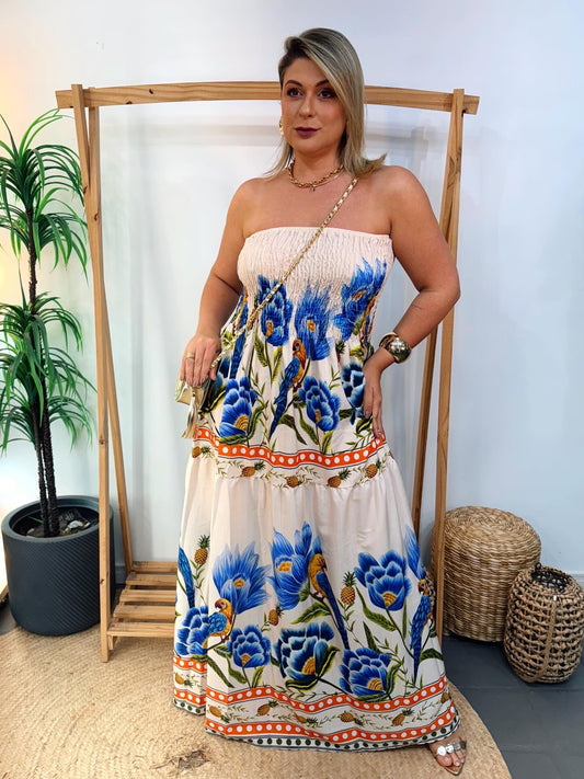 Vestido Helena Majestade - A Elegância Tropical com Ajuste Perfeito