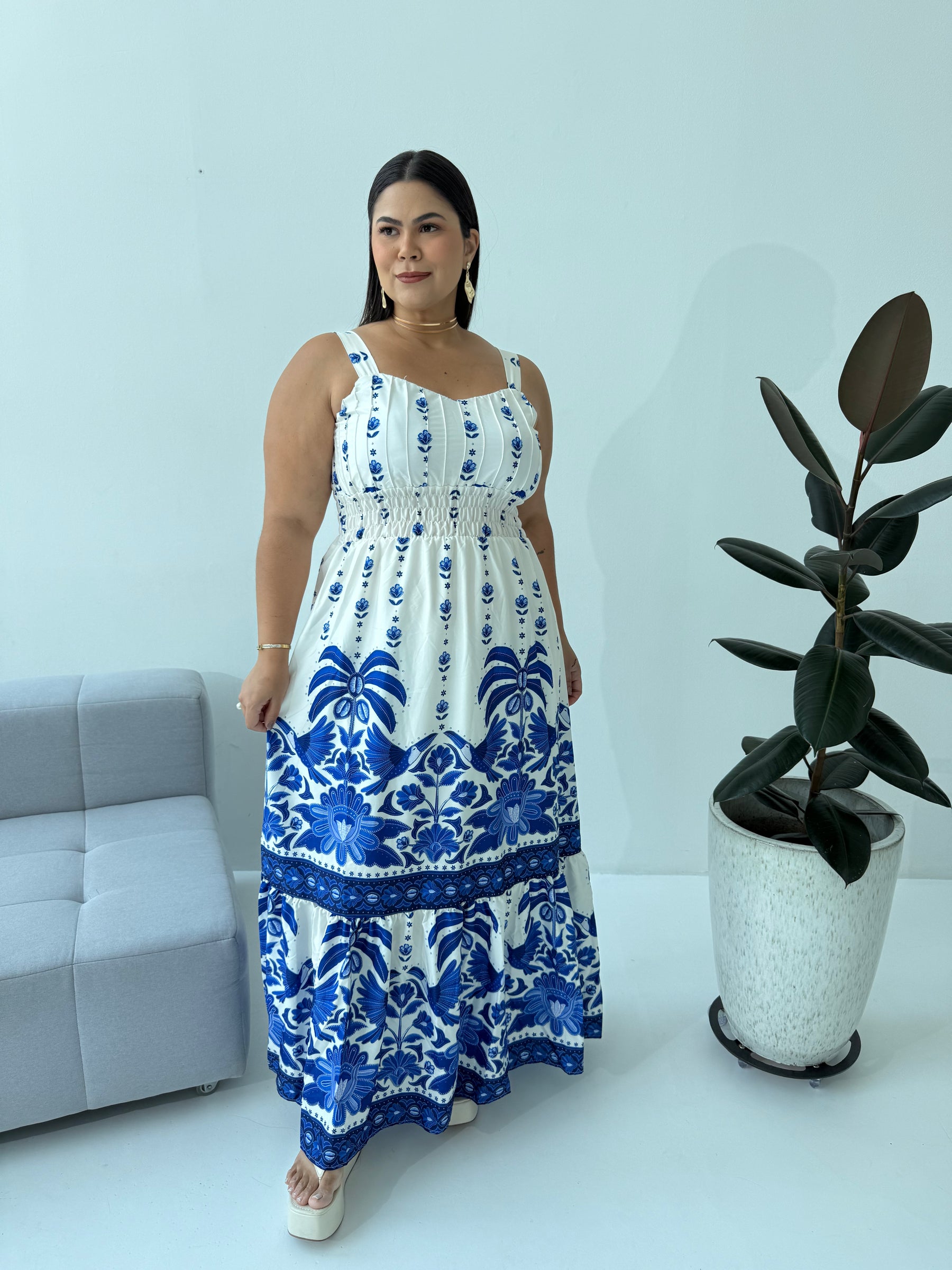 Vestido Feminino Crepe de Seda com Elástico nas Costas – Tayla Sandra Fashion
