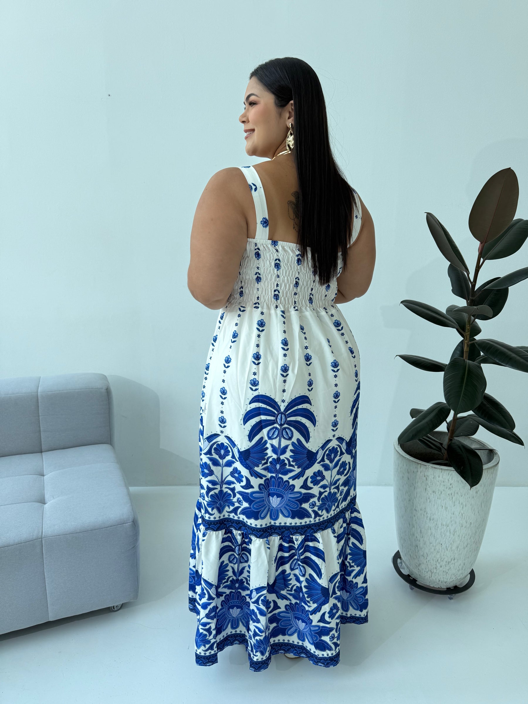 Vestido Feminino Crepe de Seda com Elástico nas Costas – Tayla Sandra Fashion