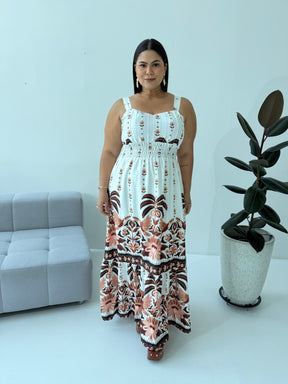 Vestido Feminino Crepe de Seda Marrom com Elástico nas Costas – Tayla Sandra Fashion