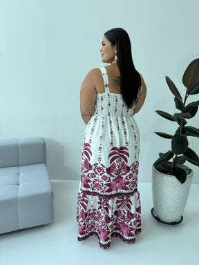 Vestido Feminino Crepe de Seda Rosa com Elástico nas Costas – Tayla Sandra Fashion