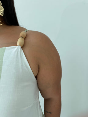 Vestido Santorine Verde com Branco – Estilo Mediterrâneo com Leveza e Charme Natural