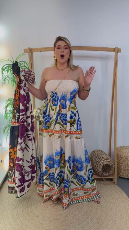 Vestido Helena Majestade - A Elegância Tropical com Ajuste Perfeito