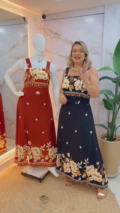 Vestido Longo Camile – Estampa de outono
